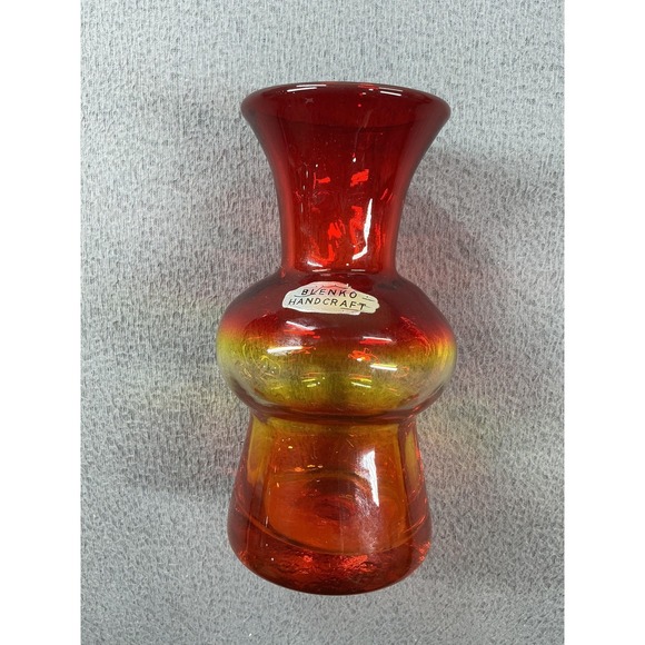 Blenko Handcraft Other - Blenko Handcraft Red Ombre Vase Mid-Century Modern Hand Blown Glass Vintage